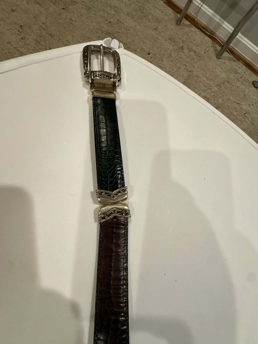 Brighton Reversible Croc-Embossed Leather Belt with Western Filigree Buckle